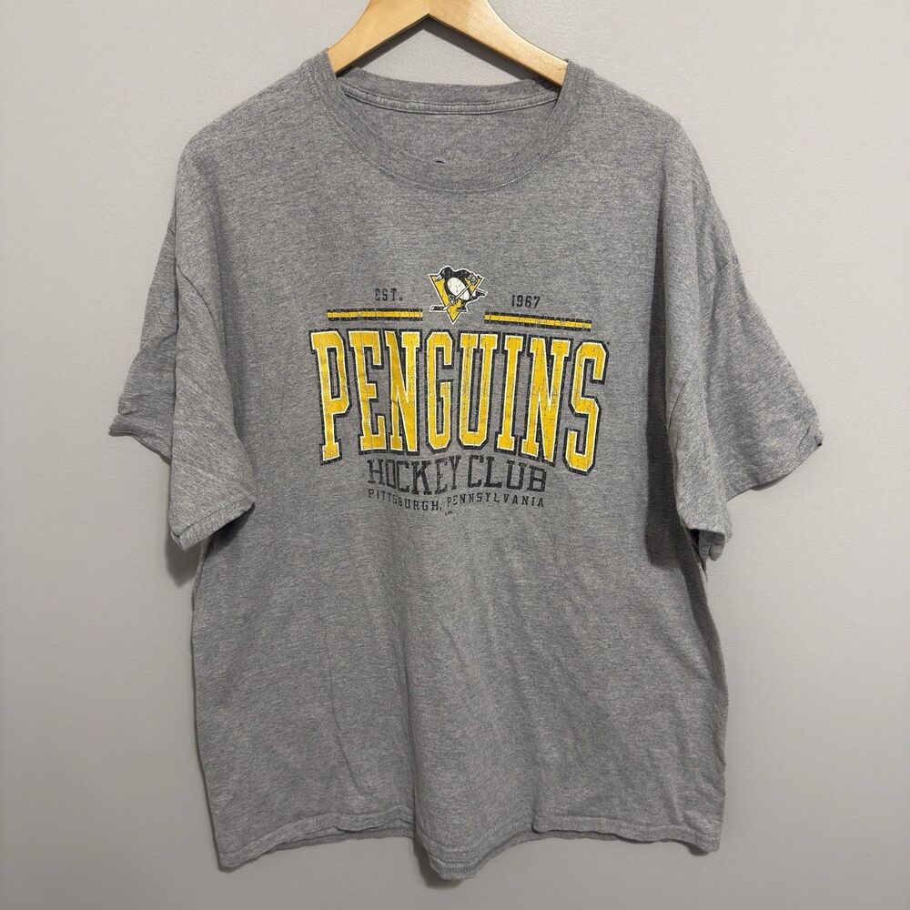 Pittsburgh Penguins Logo T-Shirt Mens Size 2XL Gray NHL Y2K